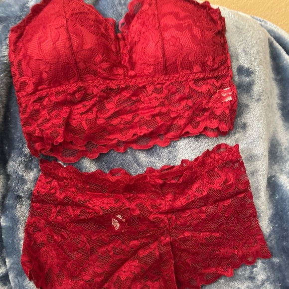Lingerie Set Maroon Lace Bralette Bra Matching Panties Waist Fit choose size - Picture 2 of 9